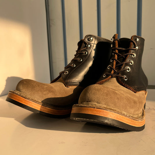 Custom Goodyear Welt Suede Patch Thick Sole Men’s Pointed Derby Work & Motorcycle Boots