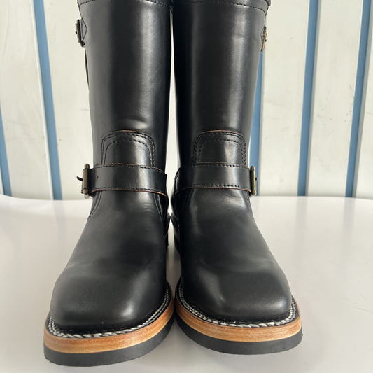 Vintage Horse Leather Work Boots – Mid-Calf Engineer Style with Metal Buckles, Perfect for Urban Riders & Heritage Fashion