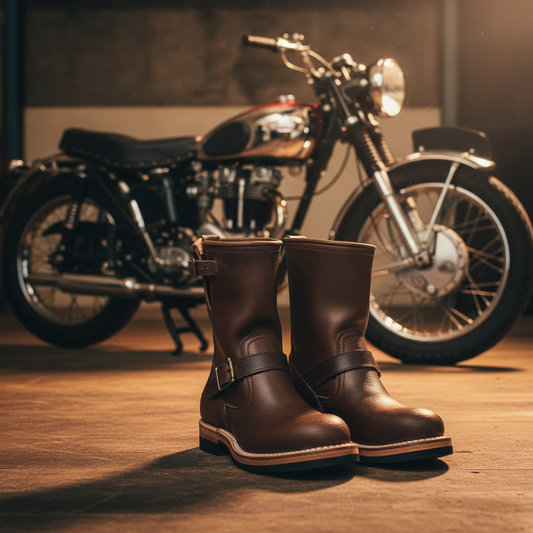 Antelope Leather Engineer Boots – Goodyear Welted Mid-Calf Motorcycle Boots with Double Buckles, Vintage Americana Workwear Style