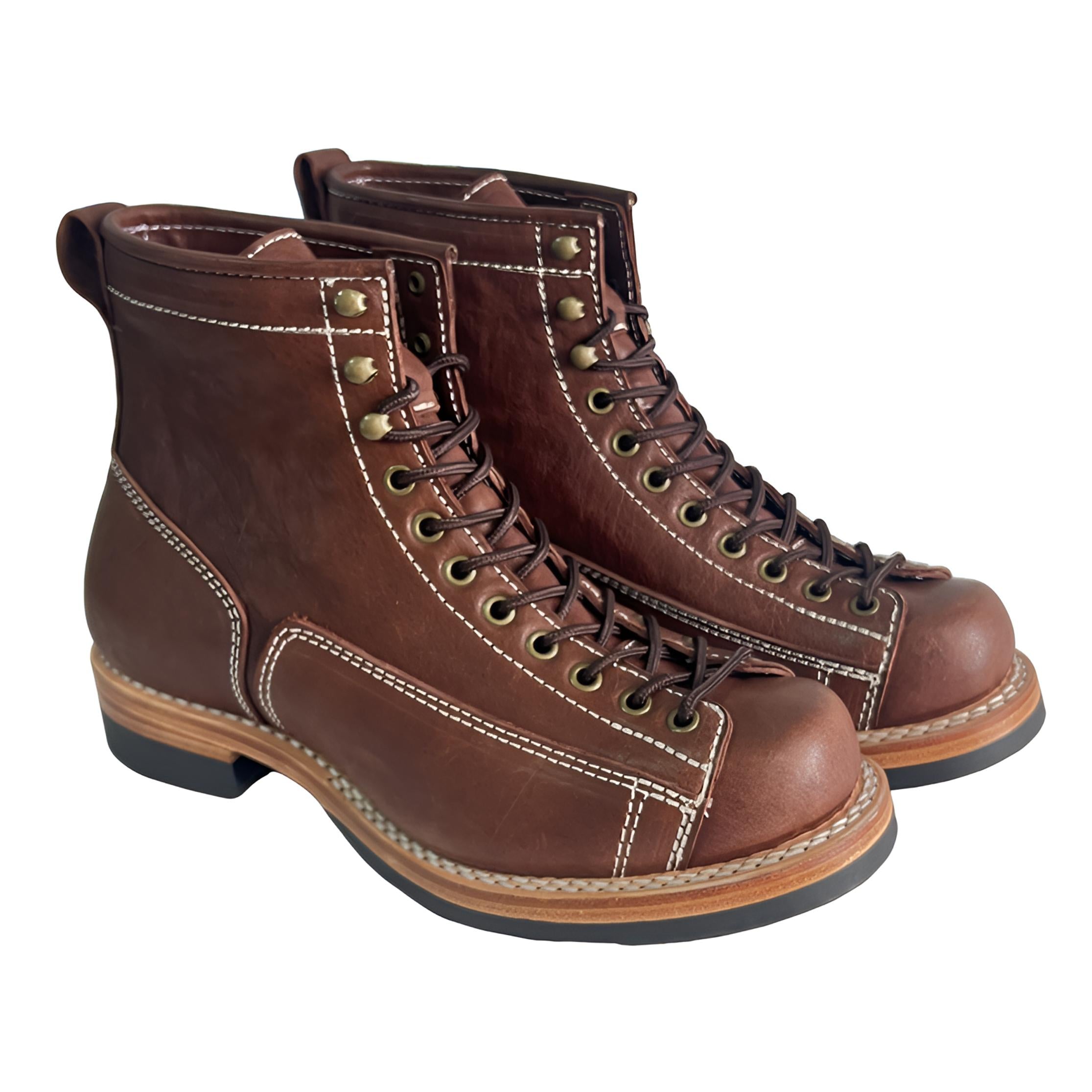 Built to Last: Men’s Goodyear Stitched Leather Boots with Double Stitching & Brass Eyelets