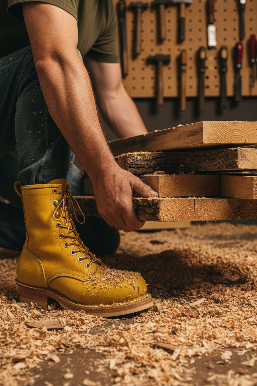 Durable 10-Eyelet Work Boots with Vibram-Style Rubber Sole – Unlined Full Grain Leather