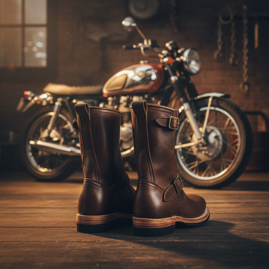 Handcrafted Antelope Skin Engineer Boots – Retro Round-Toe Combat Boots for Men, Durable Goodyear Construction & Anti-Slip Sole